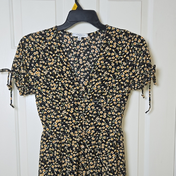 Purple Snow Small Pixie Daisy Mini Dress Flirty Tie Sleeves Wooden Buttons - Picture 5 of 13